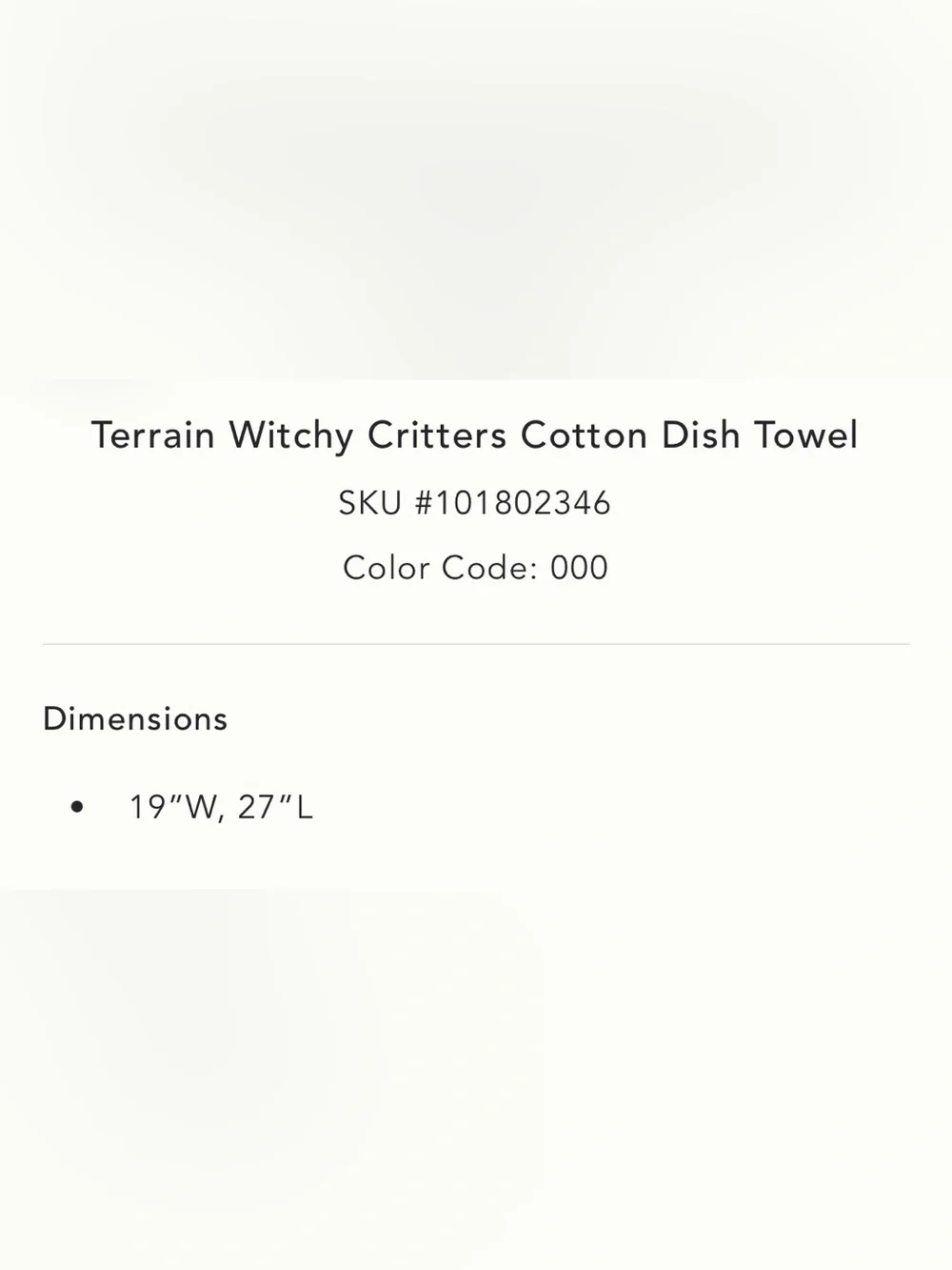 Anthropologie Terrain Witchy Critters Cotton Dish Towel Halloween NEW